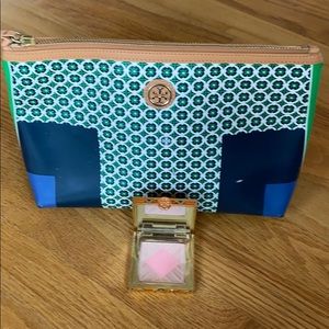Tory Burch cosmetic/makeup bag + compact/blush/brz